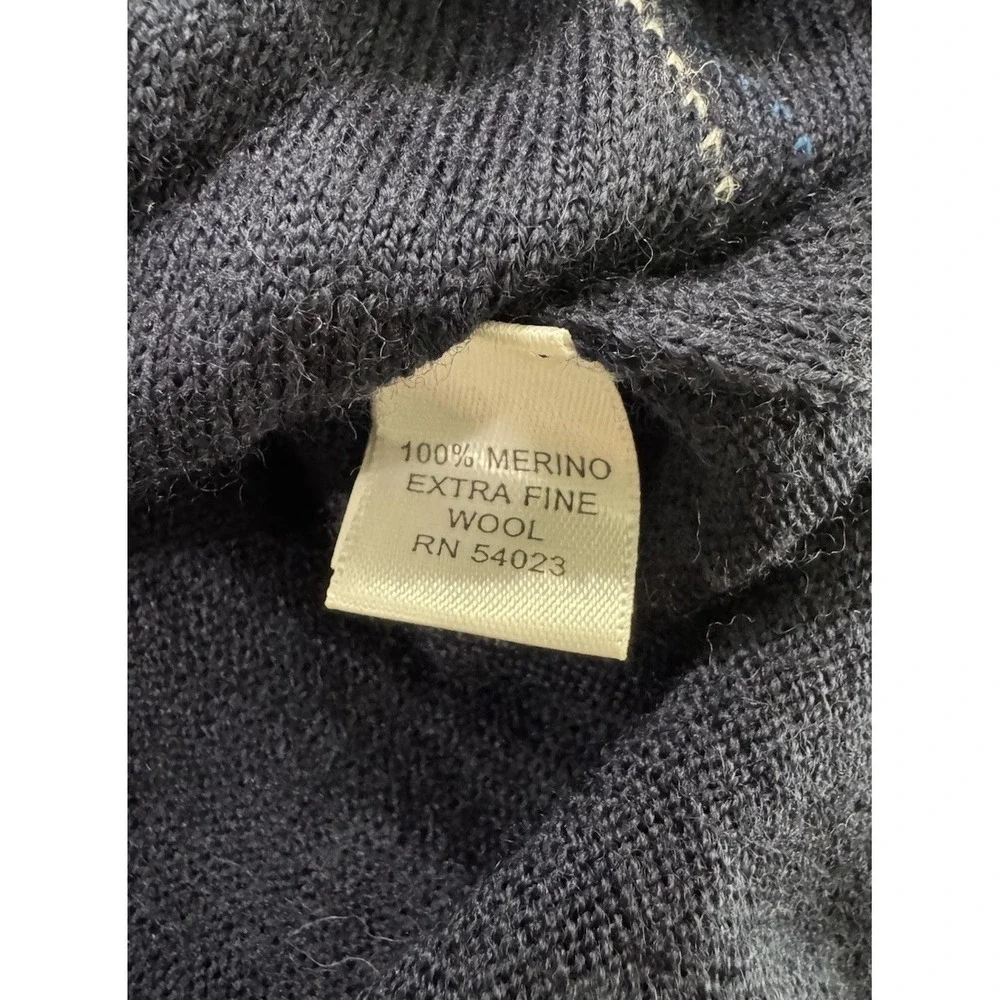 Banana Republic Extra Fine Merino Wool‎ Sweater Mens M Navy Blue V Neck Argyle